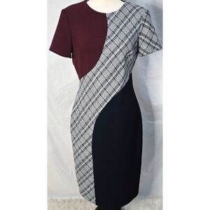 Eliza J Colorblock Sheath Dress Geometric White Navy Blue Burgundy Geometric